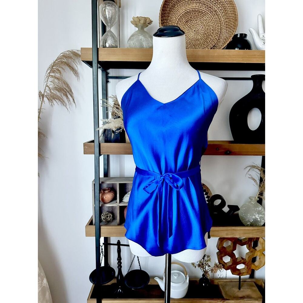 Vintage Lacherie Size Medium 100% Silk Electric Blue Lingerie Bodysuit